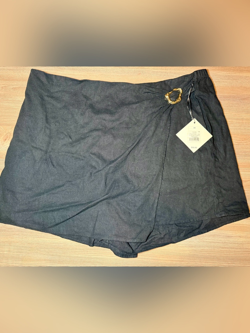 Ava & Viv Black Mini Wrap Skort with Gold Ring